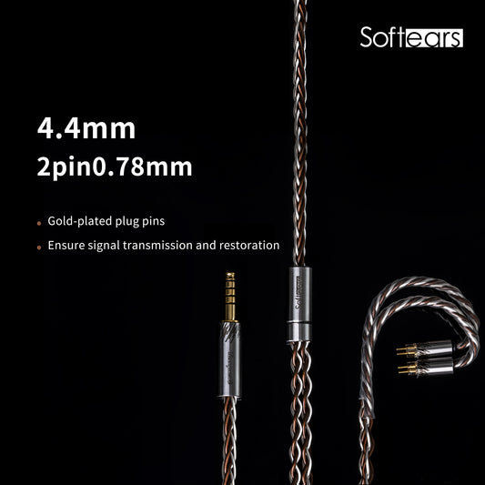 Softears tempest earsphone upgrade cable 4.4mm balanced port 2pin0.78 needle high-purity copper + copper alloy + copper alloy silver-plated 8-strand braid